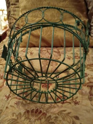 PRETTY ANTIQUE GREEN METAL FRUIT BASKET WITH IVY LEAVES 3