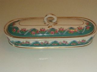 Stunning Antique 19th Century Hand Painted Porcelain Lidded Dish