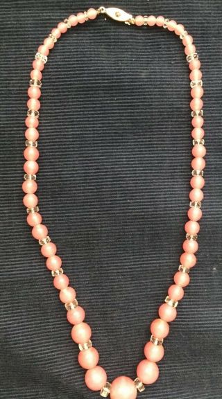 Antique Vintage Pink Art Glass & Crystals Necklace