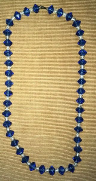 Antique Vtg Czech Blue Glass Bead Necklace