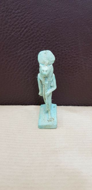 Sekhmet Egyptian Goddess Statue Ancient Figurine Throne Sculpture Egypt Art Blue