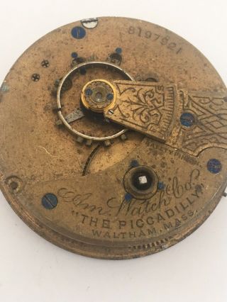Antique Waltham Mass “ The Piccadilly” Pocket Watch Movement For Spares