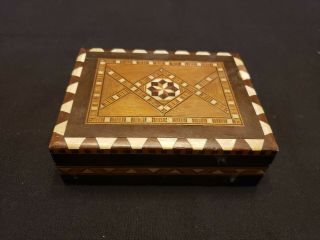 Antique Art Highly Decorative Inlay Wood Box 3 3/4 " X 4 3/4 "