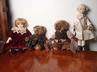 Russ Berrie Teddy Bears Limited Vintage Edition & 2 Porcelain Dolls