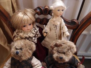 Russ Berrie Teddy Bears Limited Vintage Edition & 2 Porcelain Dolls 3