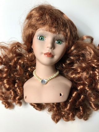 Vintage 5” Doll Head Red Hair Wig Green Eyes Porcelain Parts For 18” - 20” Dolls