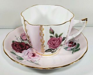 Vintage Imperial Colclough 22kt Gold Tea Cup Saucer Pink Rose 