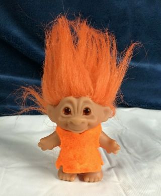 3 " 2005 Dam Orange Haired Troll Doll W/ Clothing - Vintage Troll