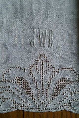 Vintage 22 " Homespun Linen Towel Hand Embroidery & Mosaic Work Monogram Jwb
