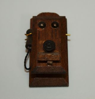 Vintage Dollhouse Miniature Wooden Wall Phone Crank Antique Style