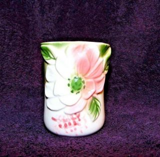 Vintage Hand Painted Ceramic Cream Pink Green Floral 3 1/2 " Vase