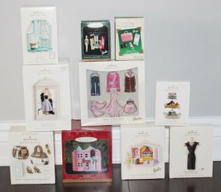(10) Hallmark Keepsake Barbie Christmas Ornaments Accessories Puppy Bag House