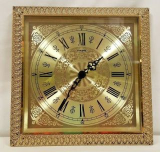 Vintage Staiger Quartz Square Brass Inlay Wall Clock 26 X 26 Cm