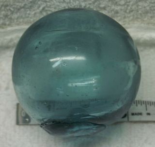 Authentic Japanese Glass Fishing Float Blue/green Marked 2 3 1/2 " So890