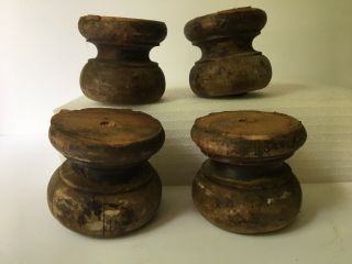 Antique Wood Bun Feet / Furniture Feet Salvaged Set Of 4