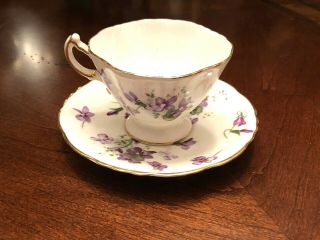 Vintage Hammersley " Victorian Violets " Small Tea Cup And Saucer Hand - Painted