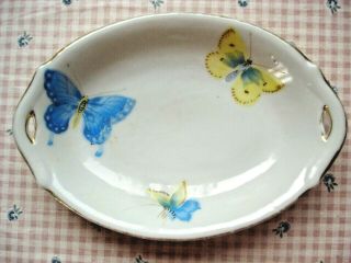 Antique Vtg Blue & Yellow Butterflies Handpainted Nippon Relish Celery Dish Bowl