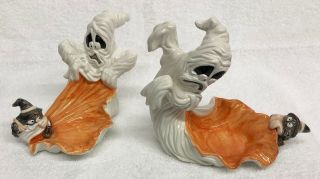 Fitz And Floyd Halloween Ghost Candle Holders / Set Of 2