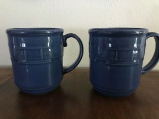 Longaberger Pottery Cornflower Blue Woven Traditional Coffee Mugs (2)