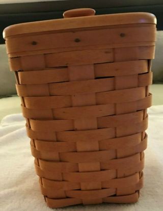Longaberger 1999 Medium Spoon Basket Woodcrafts Lid & Protector Set