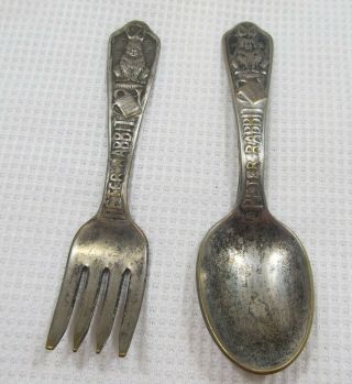 Silver Plate Child Baby Spoon Fork Set Peter Rabbit A B C