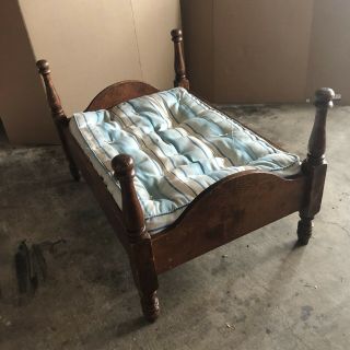 Antique Wood Doll Bed With Mattress,  Pet Bed