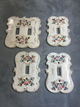 Vintage Porcelain Set Of Light Switch Plate Covers Double And Single Floral