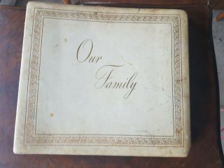 Antique Our Family Scrapbook Album With Old Photographs And Clippings