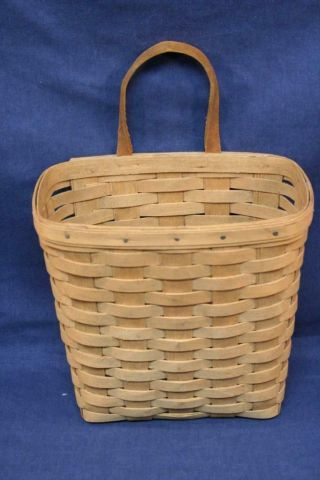 Longaberger Wall Basket W/ Leather Handle 1986 Signed 9.  5”w 9.  5”h 5.  5”d
