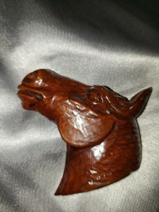 Antique Hand Carved Wooden Horse Head Brooch Pin.