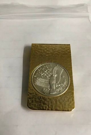 Antique Vintage Gold Filled Money Clip With 2 Gram Silver Coin 2
