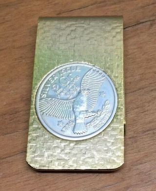 Antique Vintage Gold Filled Money Clip With 2 Gram Silver Coin 5