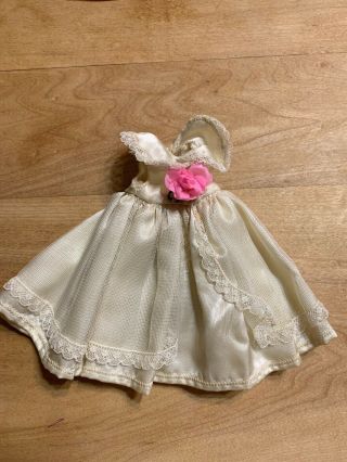 Vintage White Formal Type Doll Dress W/ Pink Flower On Waist - Untagged