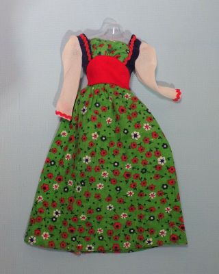 Vintage Barbie Sears Exclusive Long Green & Red Print Dress 1974 Cond.