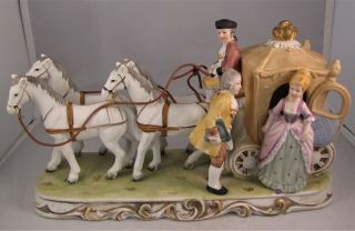 Vintage Bisque Porcelain Colonial Horse Carriage Figurine 11 "