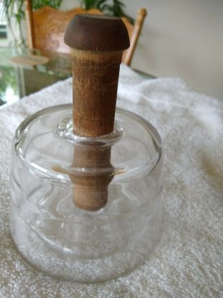 Vintage Round Wood & Glass Butter Mold - Clear