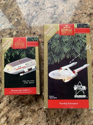 Hallmark 1991 Uss Enterprise And 1992 Shuttlecraft Galileo Star Trek Ornaments