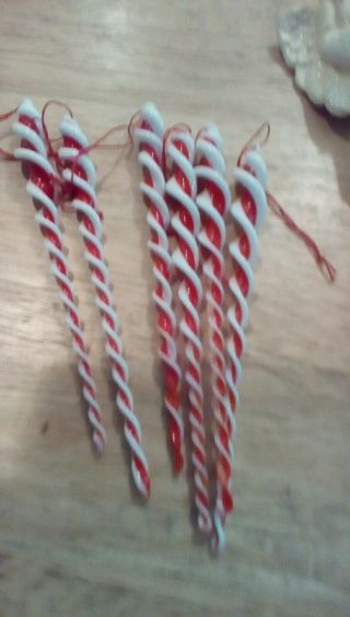 Antique Glass Red/white Icicles,  Handmade Christmas Ornaments 5 ",  Very Pretty