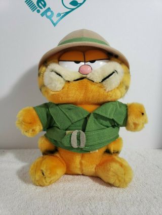 Vintage 1981 Garfield The Cat 10 " Plush Stuffed Safari Doll Wot Euc