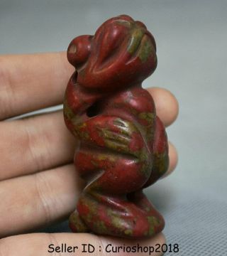 2.  6 " China " Hong Shan " Culture Old Red Turquoise Hand - Carved Sun God Figurine Aa1