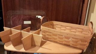 Longaberger 1996 Small Gathering Pantry Basket W/ 8 - Part Divider And Protector