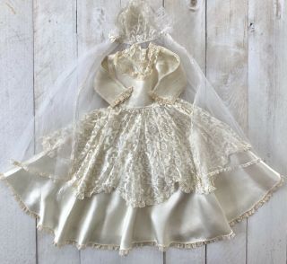 Vintage Antique Satin & Lace Wedding Bridal Dress Gown & Veil 20”,  21”,  22”? Doll
