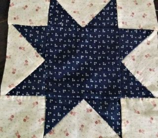 Antique Ohio Star Quilt Block Indigo Blue White Dots 7 "