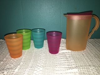 Bright Colors Tupperware Mini Pitcher Pourer Tumbler Glasses Cups Play Dishes