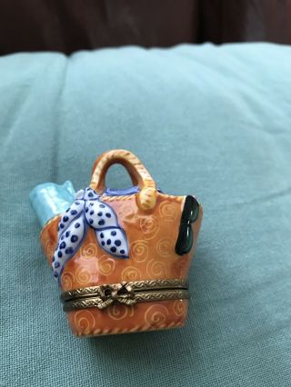 Limoges France Hinged Trinket Box,  Beach Bag With Items For The Beach