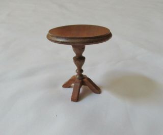 Vintage Strombecker Playthings Walnut Wood Round Side Table Dollhouse Miniature