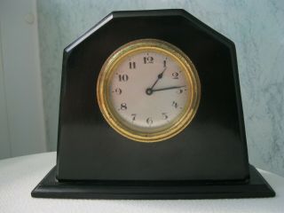 Vintage H.  A.  C Wurttemberg Real Ebony Cased Deco Mantel Clock In Order.