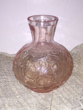 6.  25 " Round Pink Glass Vase With Raised Floral Design