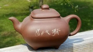 Good Chinese Old Yixing Zisha Clay Footed Teapot W/inscription