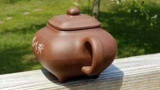 Good Chinese Old Yixing Zisha Clay Footed Teapot w/inscription 2